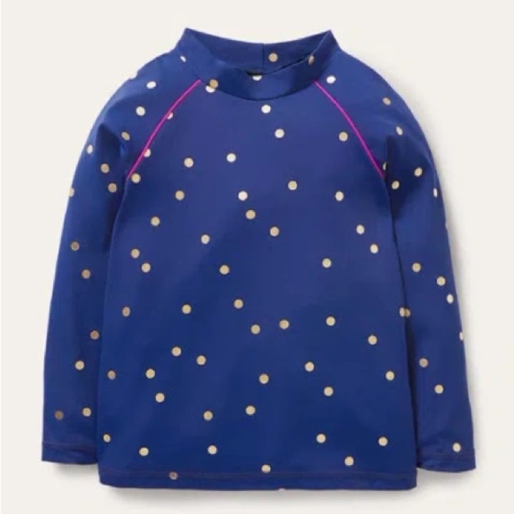 KIDS' PATTERNED RASH GUARD AND SUIT HARMONY BLUE GOLD SPOT GIRLS BODEN SIZE 2/3